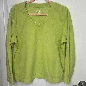 Made for life, Women’s Long Sleeved V-neck fleece, Lime Green, Sz. L, GUC